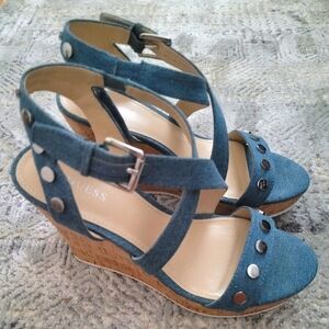 Guess denim,cork wedge sandals